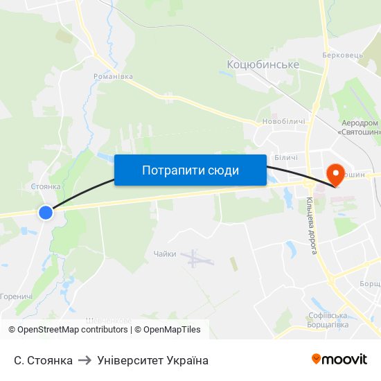 С. Стоянка to Університет Україна map