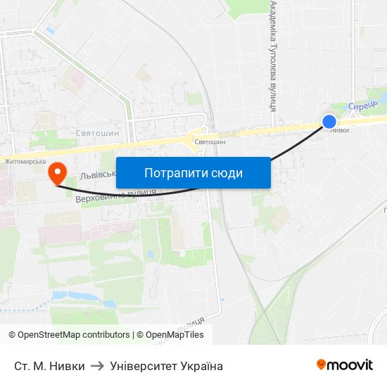 Ст. М. Нивки to Університет Україна map