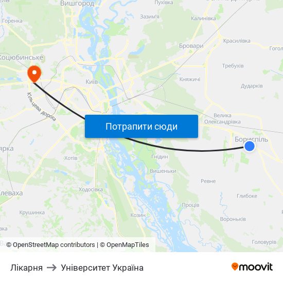 Лікарня to Університет Україна map