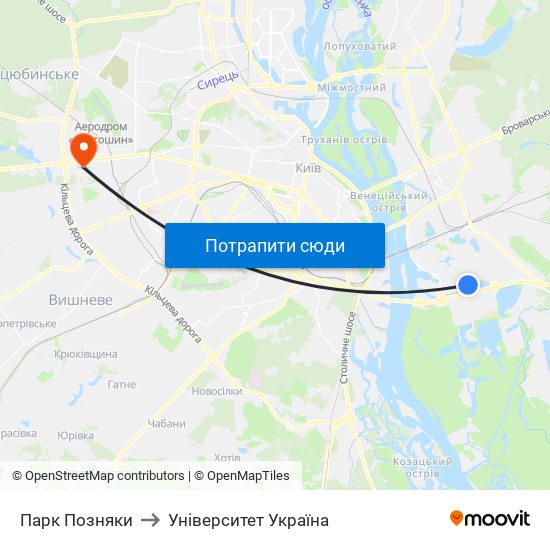 Парк Позняки to Університет Україна map