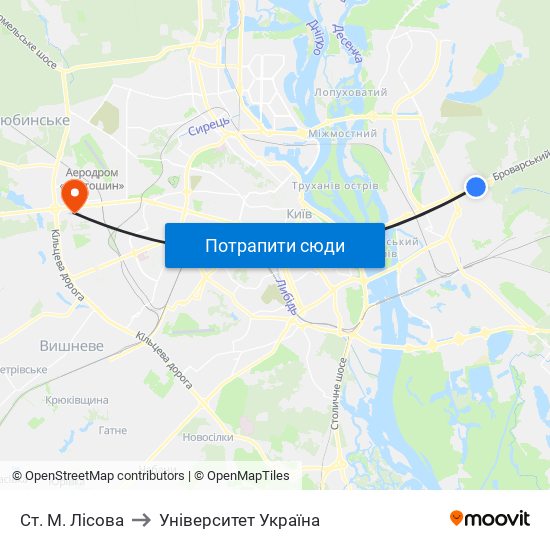 Ст. М. Лісова to Університет Україна map