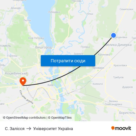 С. Залісся to Університет Україна map