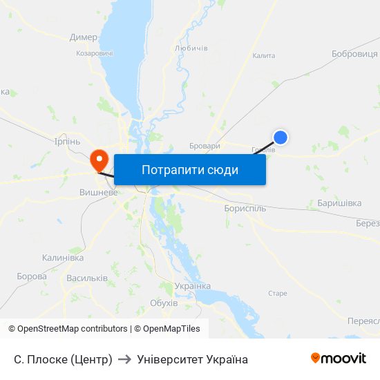 С. Плоске (Центр) to Університет Україна map