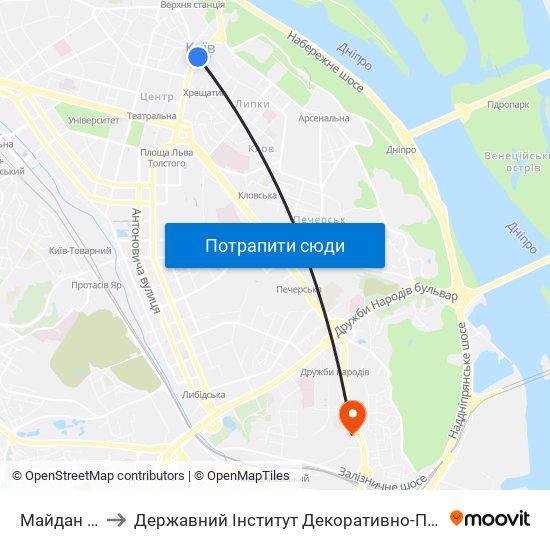 Майдан Незалежності to Державний Інститут Декоративно-Прикладного Мистецтва І Дизайну Імені М. Бойчука map