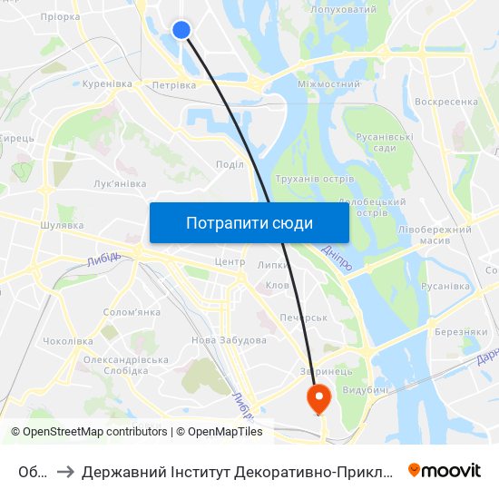 Оболонь to Державний Інститут Декоративно-Прикладного Мистецтва І Дизайну Імені М. Бойчука map