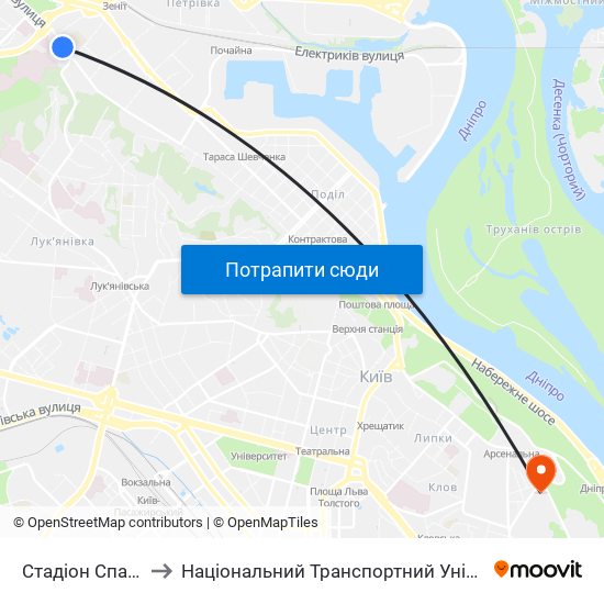 Стадіон Спартак to Національний Транспортний Університет map