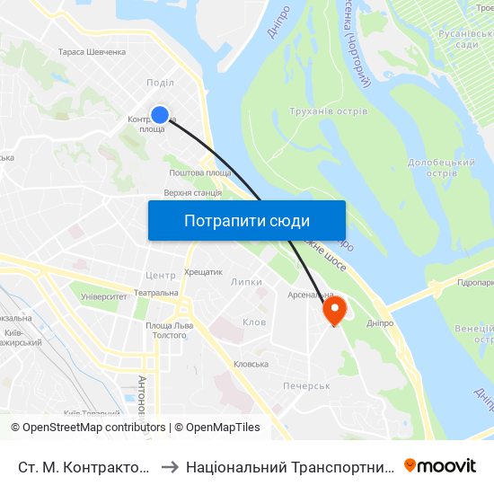 Ст. М. Контрактова Площа to Національний Транспортний Університет map