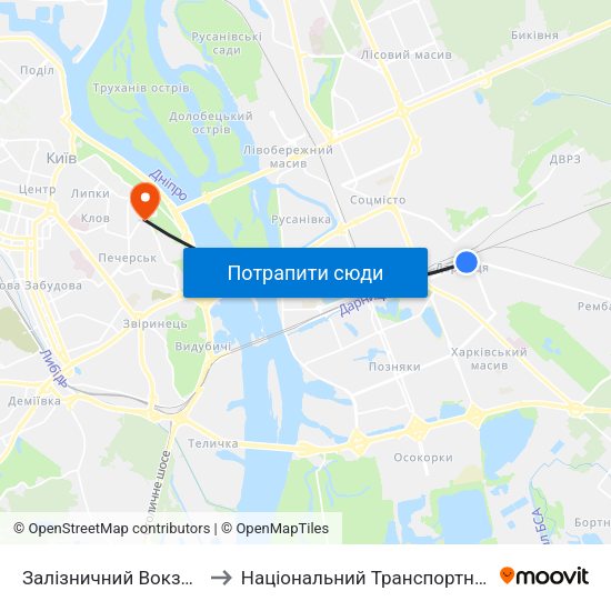 Залізничний Вокзал Дарниця to Національний Транспортний Університет map