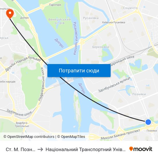 Ст. М. Позняки to Національний Транспортний Університет map