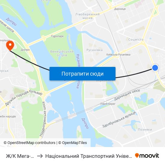 Ж/К Мега-Сiтi to Національний Транспортний Університет map