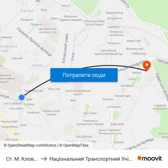 Ст. М. Кловська to Національний Транспортний Університет map