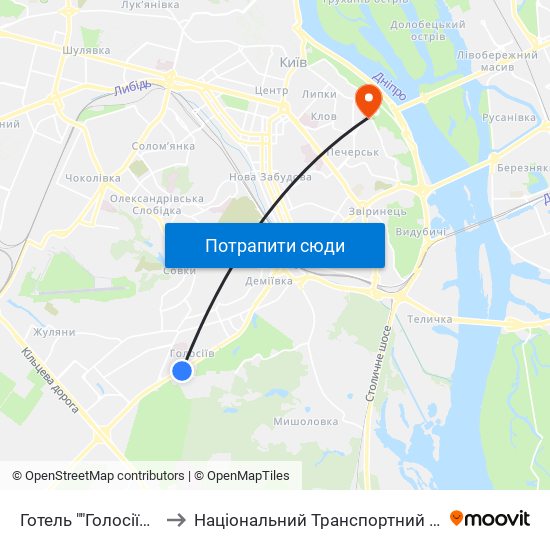 Готель ""Голосіївський"" to Національний Транспортний Університет map