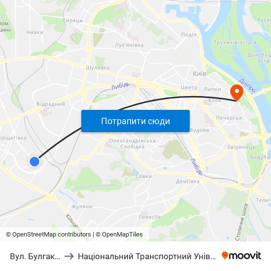 Вул. Булгакова to Національний Транспортний Університет map