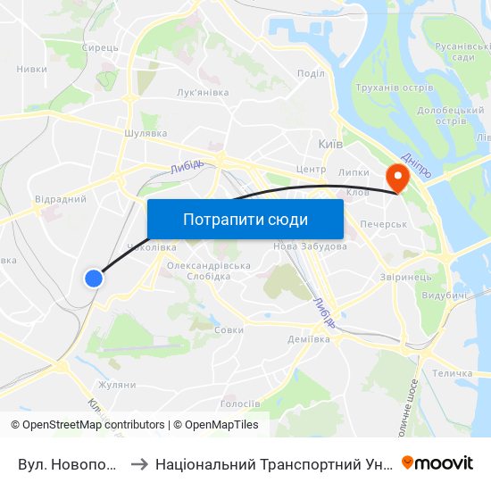 Вул. Новопольова to Національний Транспортний Університет map