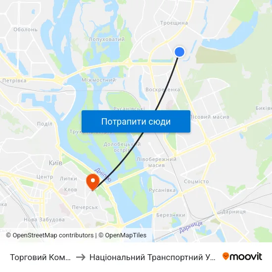 Торговий Комплекс to Національний Транспортний Університет map