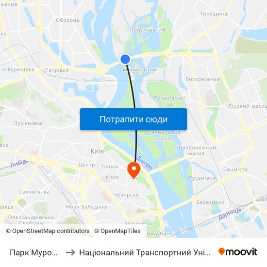 Парк Муромець to Національний Транспортний Університет map