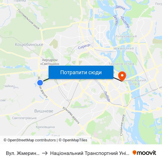 Вул. Жмеринська to Національний Транспортний Університет map