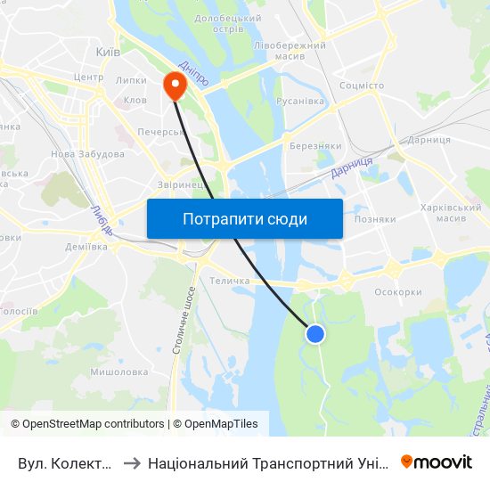 Вул. Колекторна to Національний Транспортний Університет map