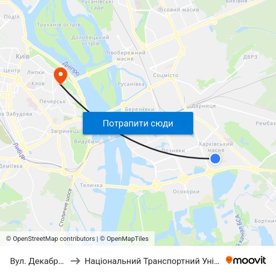 Вул. Декабристів to Національний Транспортний Університет map