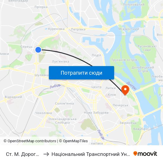 Ст. М. Дорогожичі to Національний Транспортний Університет map