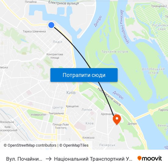 Вул. Почайнинська to Національний Транспортний Університет map