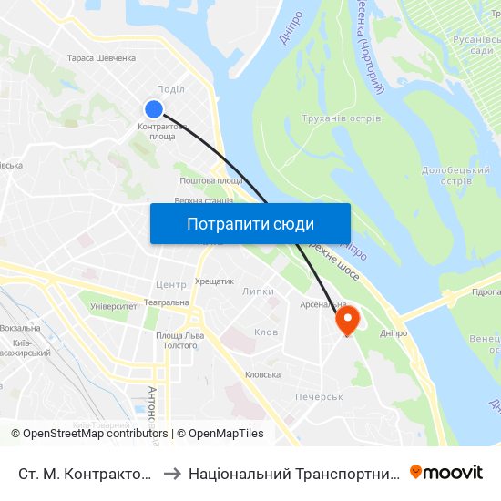 Ст. М. Контрактова Площа to Національний Транспортний Університет map