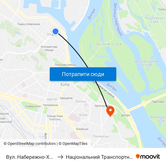 Вул. Набережно-Хрещатицька to Національний Транспортний Університет map