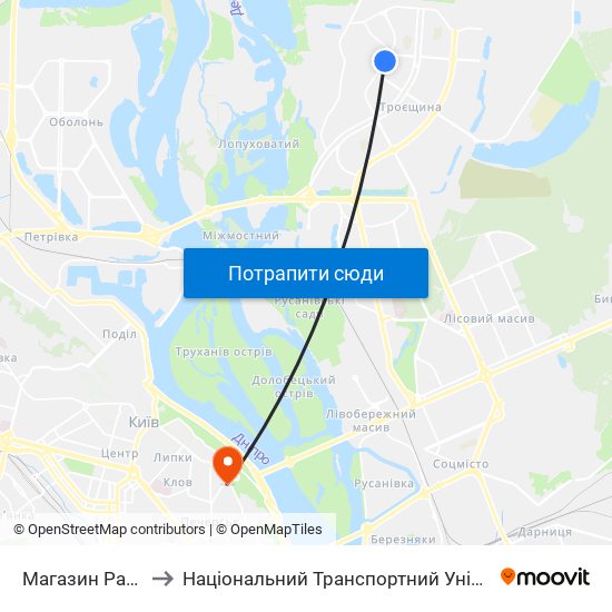 Магазин Радунь to Національний Транспортний Університет map