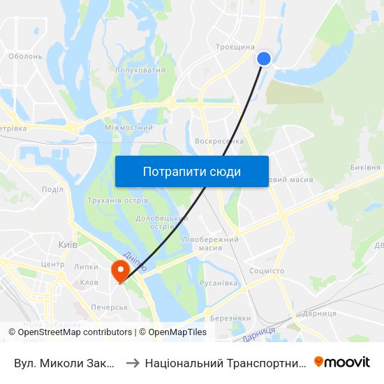Вул. Миколи Закревського to Національний Транспортний Університет map