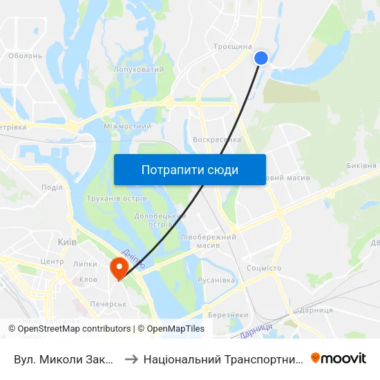 Вул. Миколи Закревського to Національний Транспортний Університет map