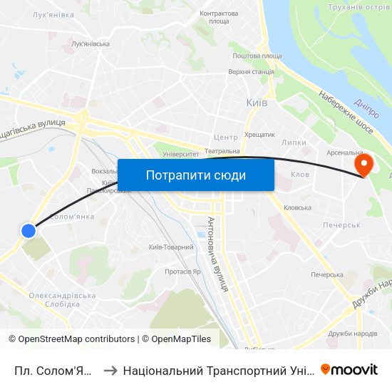 Пл. Солом'Янська to Національний Транспортний Університет map