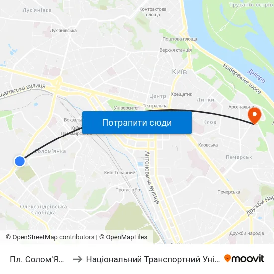 Пл. Солом'Янська to Національний Транспортний Університет map