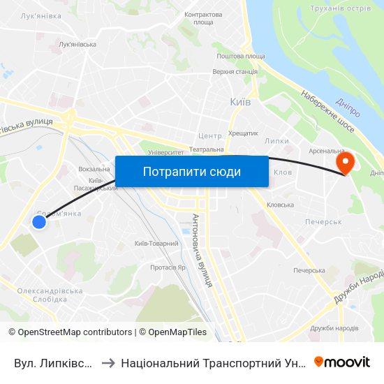 Вул. Липківського to Національний Транспортний Університет map