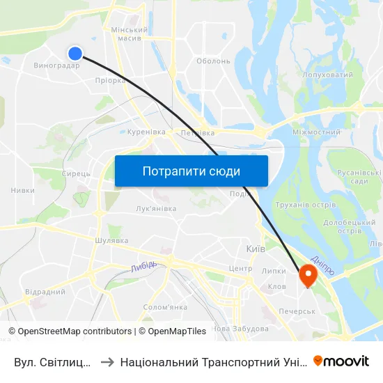Вул. Світлицького to Національний Транспортний Університет map
