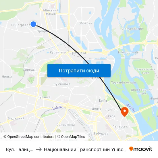 Вул. Галицька to Національний Транспортний Університет map
