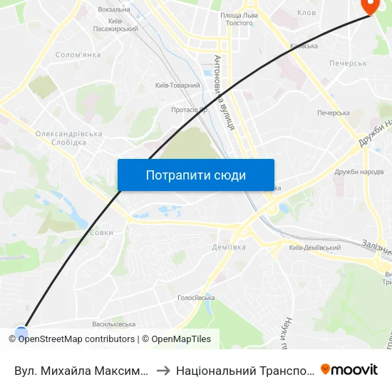 Вул. Михайла Максимовича (На Вимогу) to Національний Транспортний Університет map