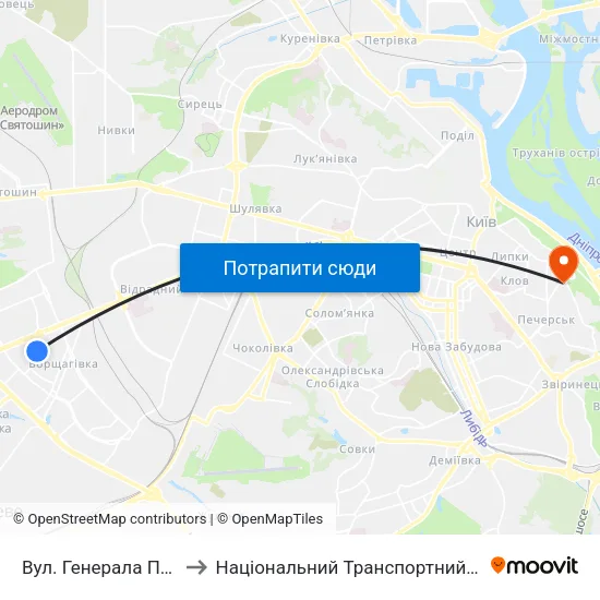 Вул. Генерала Потапова to Національний Транспортний Університет map