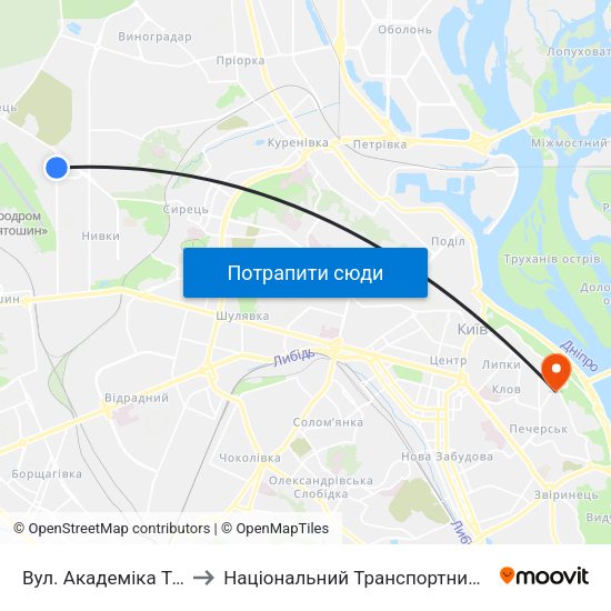 Вул. Академіка Туполєва to Національний Транспортний Університет map