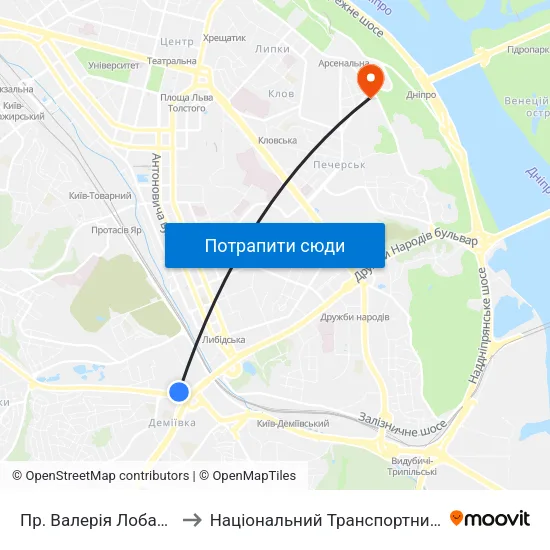 Пр. Валерія Лобановського to Національний Транспортний Університет map