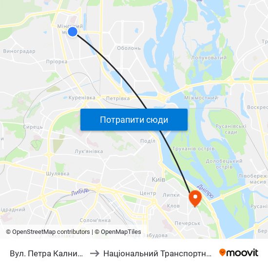 Вул. Петра Калнишевського to Національний Транспортний Університет map