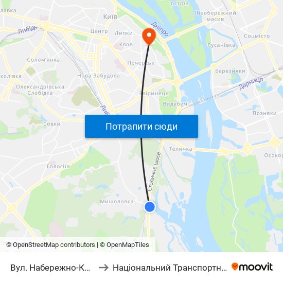 Вул. Набережно-Корчуватська to Національний Транспортний Університет map