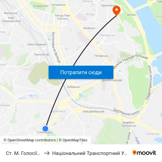 Ст. М. Голосіївська to Національний Транспортний Університет map
