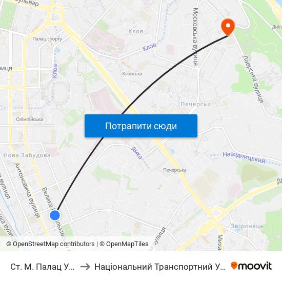 Ст. М. Палац Україна to Національний Транспортний Університет map