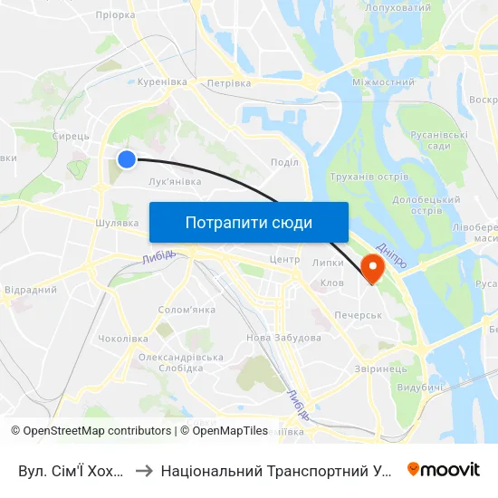 Вул. Сім'Ї Хохлових to Національний Транспортний Університет map