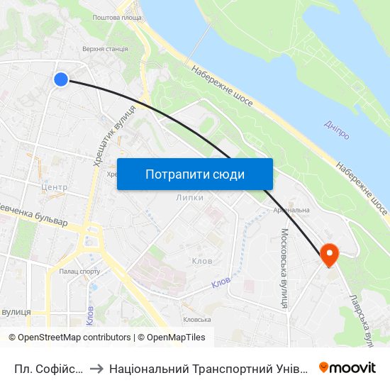 Пл. Софійська to Національний Транспортний Університет map