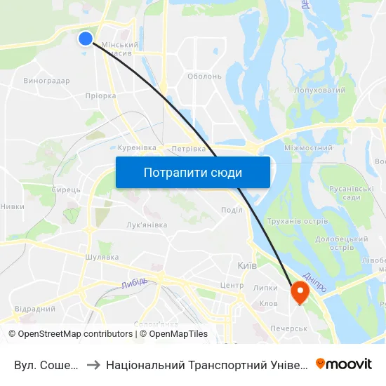 Вул. Сошенка to Національний Транспортний Університет map