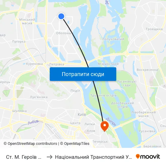 Ст. М. Героїв Дніпра to Національний Транспортний Університет map