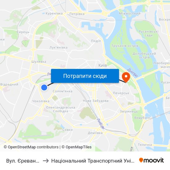 Вул. Єреванська to Національний Транспортний Університет map