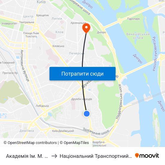 Академія Ім. М. Бойчука to Національний Транспортний Університет map