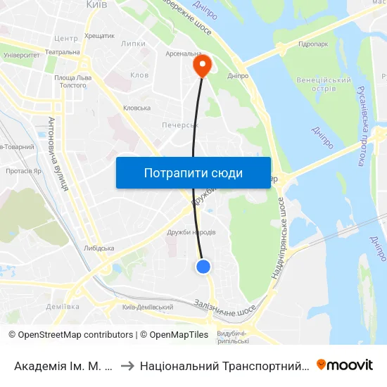 Академія Ім. М. Бойчука to Національний Транспортний Університет map